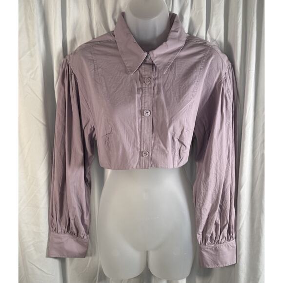 Zara Voluminous Poplin Crop Top w/Balloon Sleeves, Lavender, Sz: L, 84-03 - Picture 2 of 11